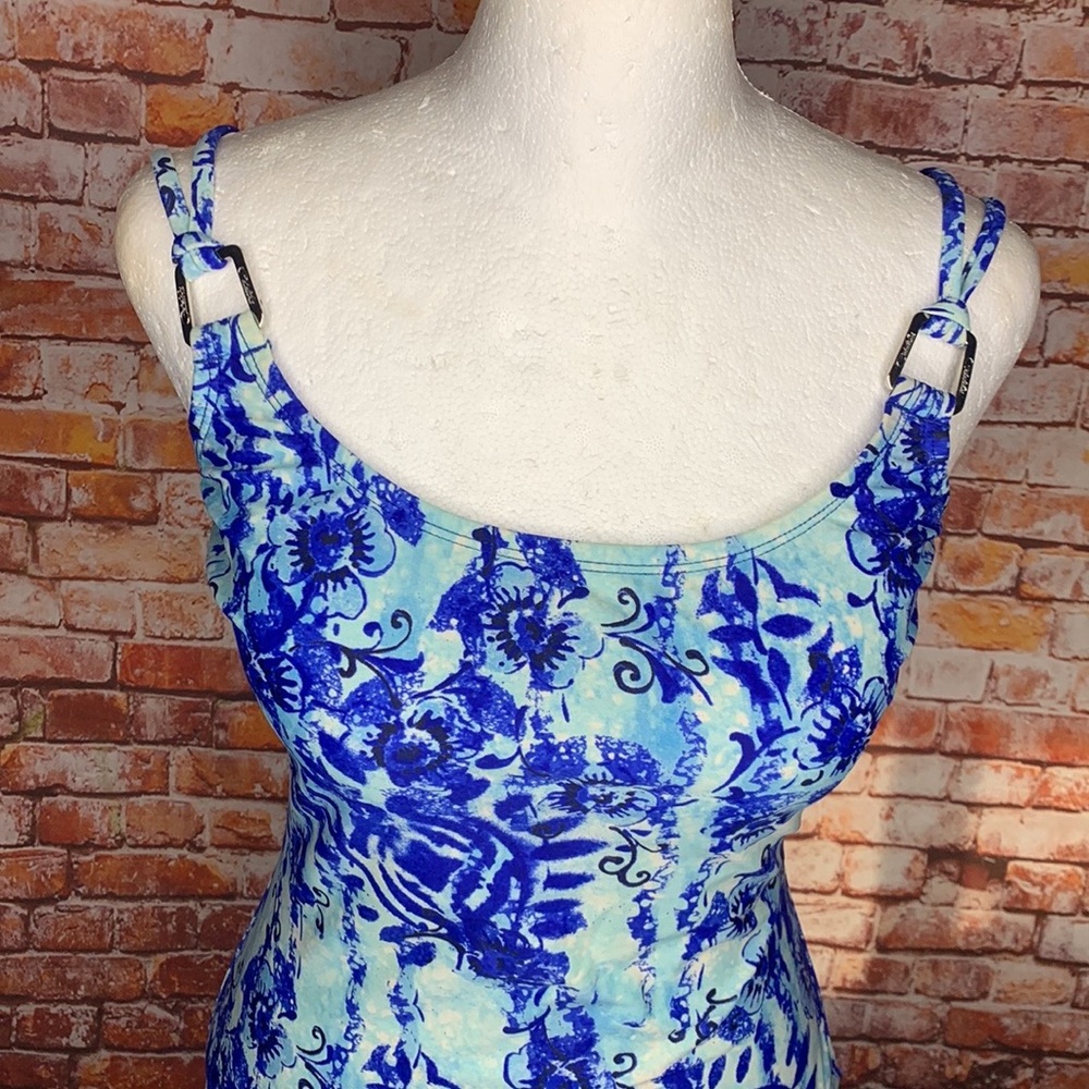 Catalina Blue and White Floral One Piece Bathing Suit - Picture 2 of 11